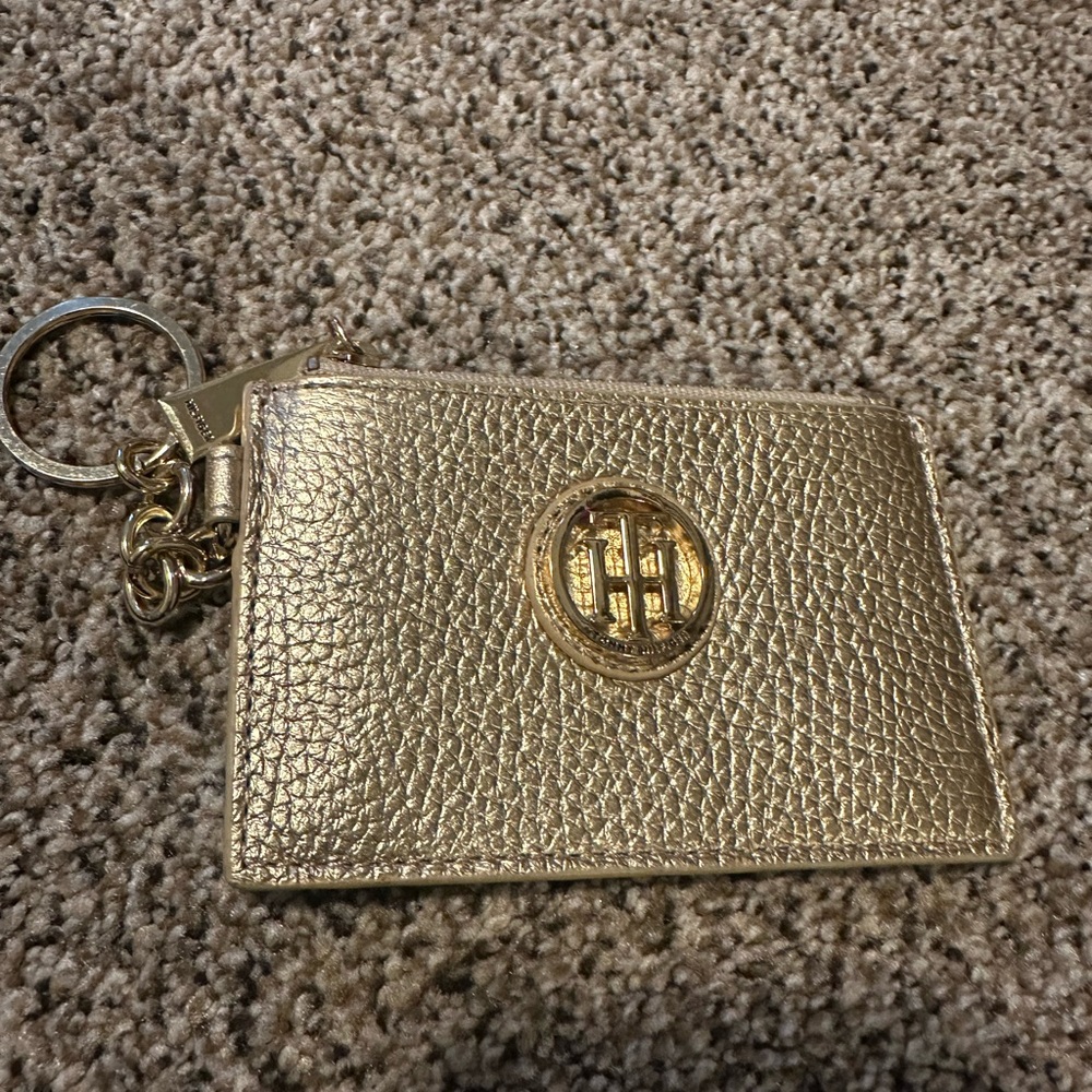 Tommy Hilfiger, gold, small change purse for credit cards and ID window.